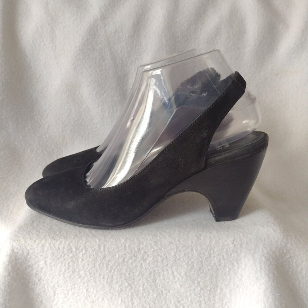 Eileen Fisher Milla Black Leather Slingback Heels 7.5 Nubuck Heels - Picture 2 of 9